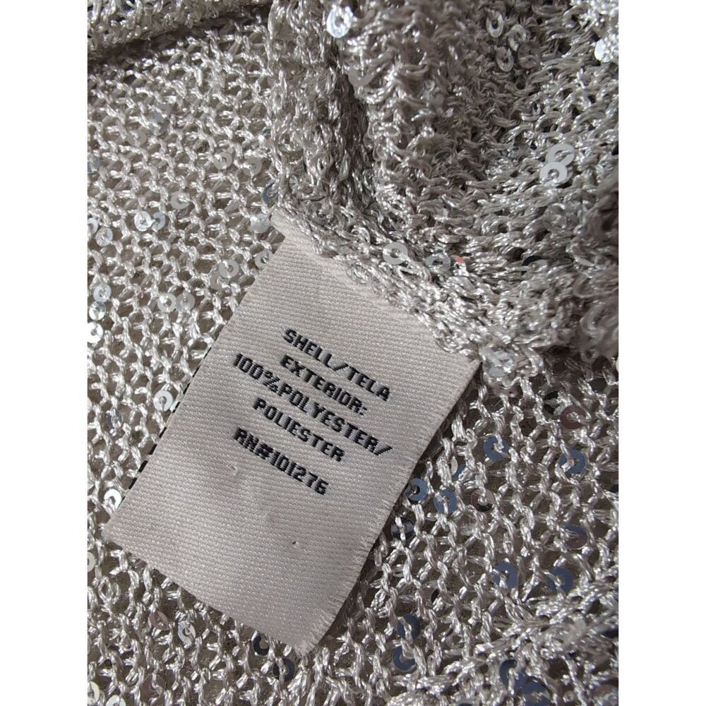 ECI NY Open Shoulder Pullover Sweater Womens XL Silver Sequin Keyhole Back Party - Picture 8 of 9